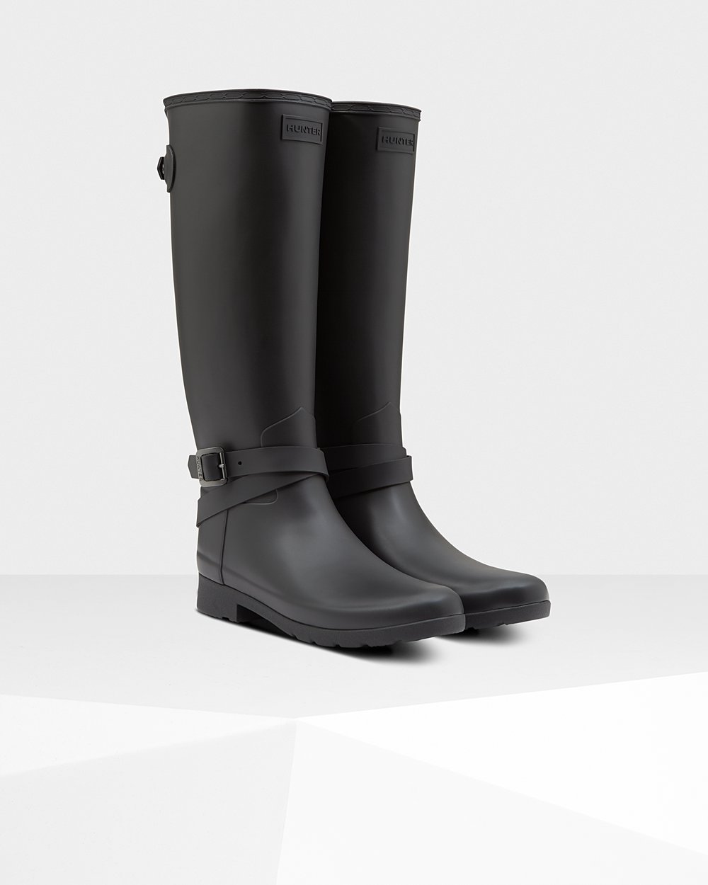 Women Hunter Refined Slim Fit Adjustable | Tall Rain Boots Black | NZ-42618-KZPA